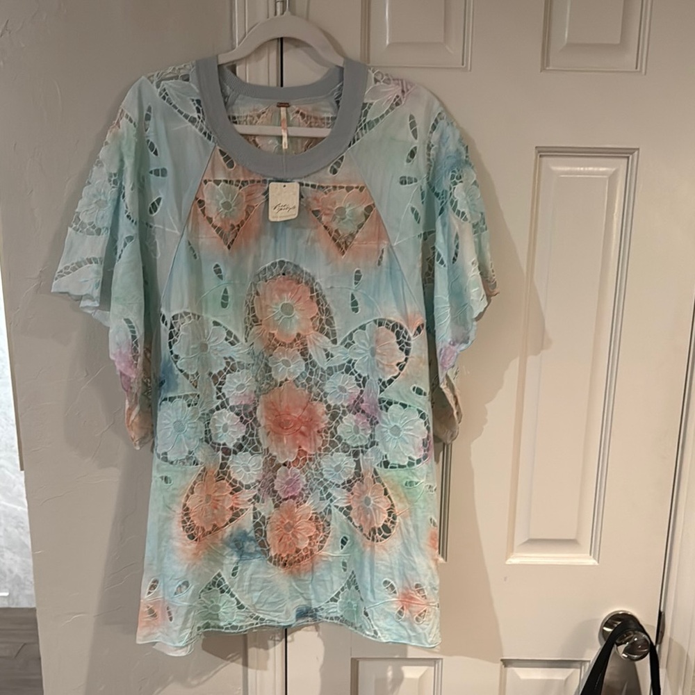 Free People pink sorbet combo shirt dress cover up